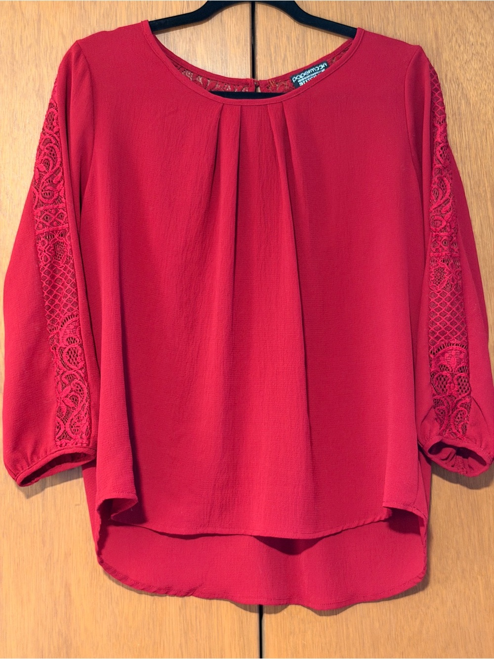 Papermoon Burgundy Lace Back Blouse 3/4 Sleeve Size Large